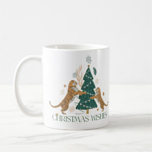 クリスマスツリーと可愛いトラ コーヒーマグカップ