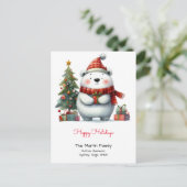 クリスマスツリーと可愛いホッキョクグマのハッピーホリデー ポストカード (スタンド正面)