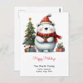 クリスマスツリーと可愛いホッキョクグマのハッピーホリデー ポストカード (正面/裏面)