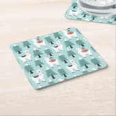 クリスマスツリーと可愛いラマ スクエアペーパーコースター (アングル)