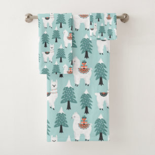 クリスマスツリーと可愛いラマ バスタオルセット