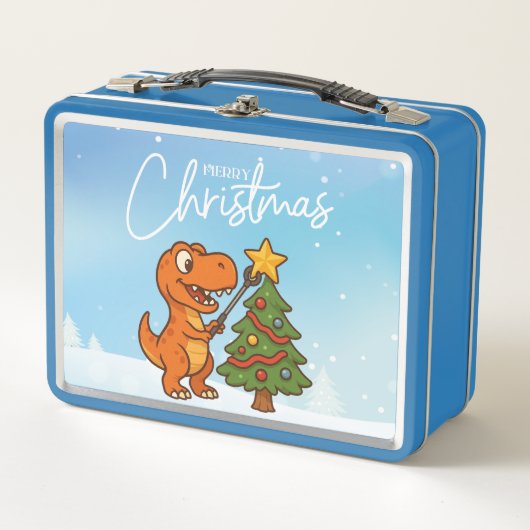 クリスマスツリーと可愛い恐竜 メタルランチボックス (正面)