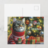 クリスマスツリーと可愛い猫好きさん ポストカード (正面/裏面)