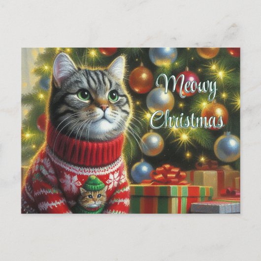 クリスマスツリーと可愛い猫好きさん ポストカード (正面)