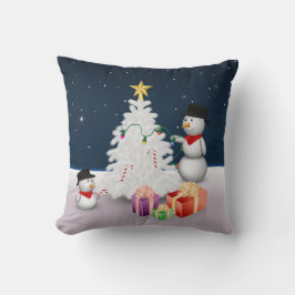 クリスマスツリーと可愛い雪だるま クッション