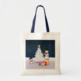 クリスマスツリーと可愛い雪だるま トートバッグ