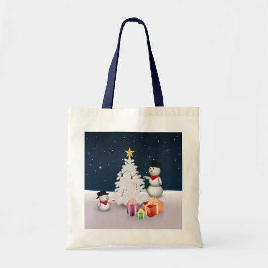 クリスマスツリーと可愛い雪だるま トートバッグ (正面)