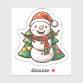 クリスマスツリーと喜ぶ雪だるま シール (シート)