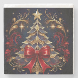 クリスマスツリーと大きな赤い弓 ストーンコースター