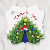 クリスマスツリーと孔雀のサンキューカード フェイバータグ (正面)