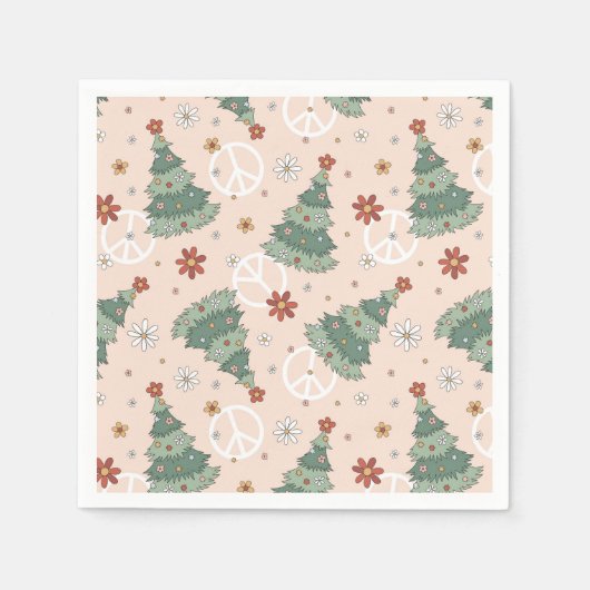 クリスマスツリーと平和のサインのパターン スタンダードカクテルナプキン (正面)