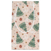 クリスマスツリーと平和のサインのパターン スモールペーパーバッグ (正面)