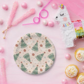 クリスマスツリーと平和のサインのパターン ペーパープレート (パーティー)