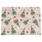 クリスマスツリーと平和のサインのパターン ラージペーパーバッグ (正面)