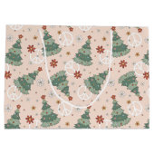 クリスマスツリーと平和のサインのパターン ラージペーパーバッグ (裏面)