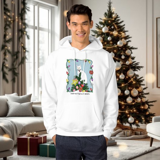 クリスマスツリーと愉快な白猫 グリーン パーカ