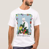 クリスマスツリーと愉快な白猫 グリーン Tシャツ (正面)