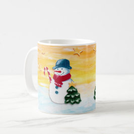 クリスマスツリーと星の可愛い雪だるまの子供たち コーヒーマグカップ