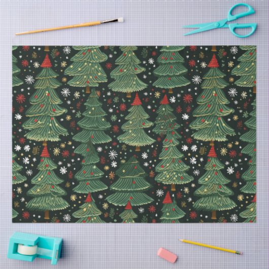 クリスマスツリーと星ホワイトグリーンクリスマス 薄葉紙 (クラフト)