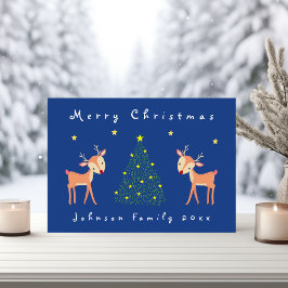 クリスマスツリーと星付きのかわいい鹿 カード