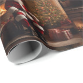 クリスマスツリーと暖炉の付いたサンタクロース ラッピングペーパー (ロールコーナー)