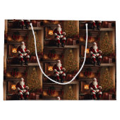 クリスマスツリーと暖炉の付いたサンタクロース ラージペーパーバッグ (裏面)