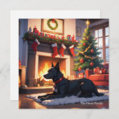 クリスマスツリーと暖炉の付いた犬 シーズンカード (正面/裏面)