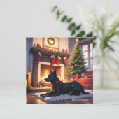 クリスマスツリーと暖炉の付いた犬 シーズンカード (スタンド正面)