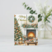 クリスマスツリーと暖炉の休日はがき シーズンポストカード (スタンド正面)