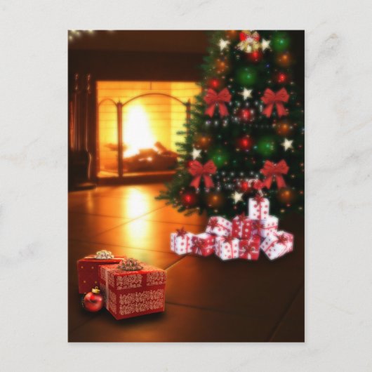 クリスマスツリーと暖炉はがき ポストカード (正面)