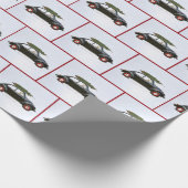 クリスマスツリーと犬を持つ古い車 ラッピングペーパー (角)