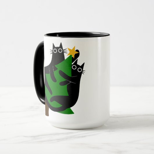 クリスマスツリーと猫ユーモアのある卵Nogまたはココア マグカップ (正面左)