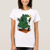 クリスマスツリーと猫 Tシャツ (正面)
