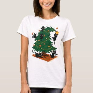 クリスマスツリーと猫 Tシャツ