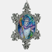 クリスマスツリーと玩具を備えた雪だるま スノーフレークピューターオーナメント (左)