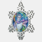 クリスマスツリーと玩具を備えた雪だるま スノーフレークピューターオーナメント (右)