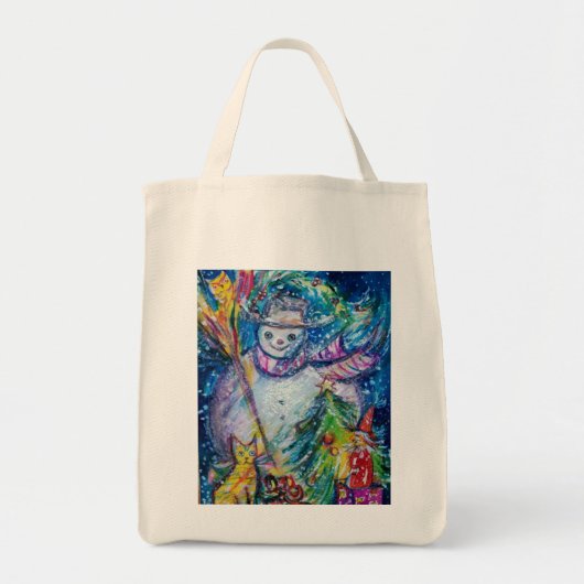 クリスマスツリーと玩具冬の季節を持つ雪だるま トートバッグ (正面)