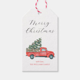 クリスマスツリーと赤いトラックのメリークリスマス ギフトタグ