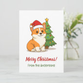 クリスマスツリーと赤い帽子のかわいいコーギー犬 シーズンカード (スタンド正面)