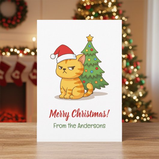 クリスマスツリーと赤い帽子のイラスト トラビー猫 シーズンカード