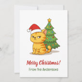 クリスマスツリーと赤い帽子のイラスト トラビー猫 シーズンカード (正面)