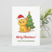 クリスマスツリーと赤い帽子のイラスト トラビー猫 シーズンカード (スタンド正面)