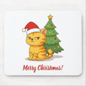 クリスマスツリーと赤い帽子をかぶったオレンジタビー猫 マウスパッド (正面)