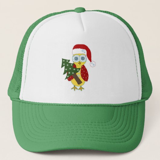 クリスマスツリーと赤い帽子をかぶったフクロウ キャップ (正面)