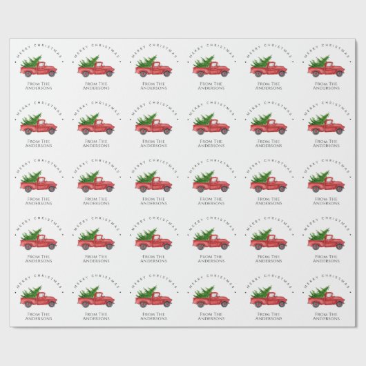 クリスマスツリーと赤い水の色のピックアップのトラック ラッピングペーパー (フラット)