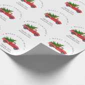 クリスマスツリーと赤い水の色のピックアップのトラック ラッピングペーパー (角)