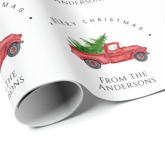 クリスマスツリーと赤い水の色のピックアップのトラック ラッピングペーパー (ロールコーナー)