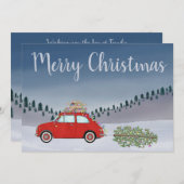 クリスマスツリーと赤フィアット500メリークリスマス シーズンカード (正面/裏面)