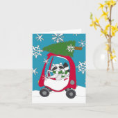 クリスマスツリーと車にアライグマ カード (黄色い花)