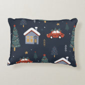 クリスマスツリーと車のシームレスなパターン アクセントクッション (裏面)